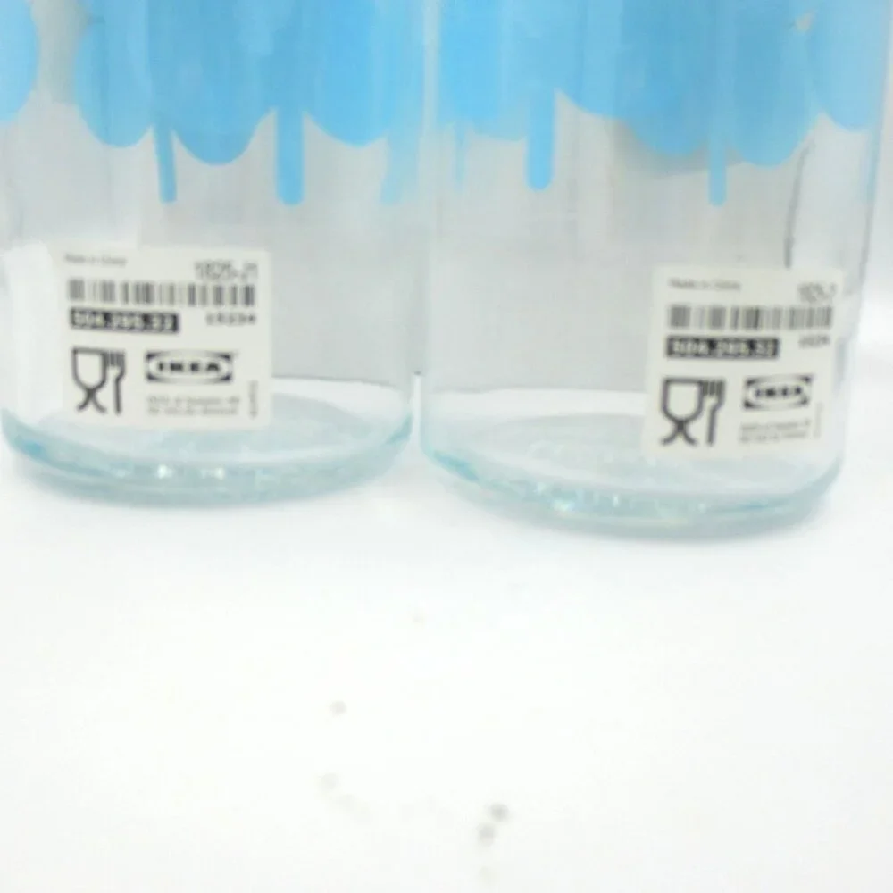 IKEA SOMMAR Glass Bottle with Clamp Lid Vintage Blue Clover Design Water 2 Set